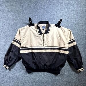 VTG Winner Mate Windbreaker Jacket Men's Large Beige Black Colorblock 1/4 Zip